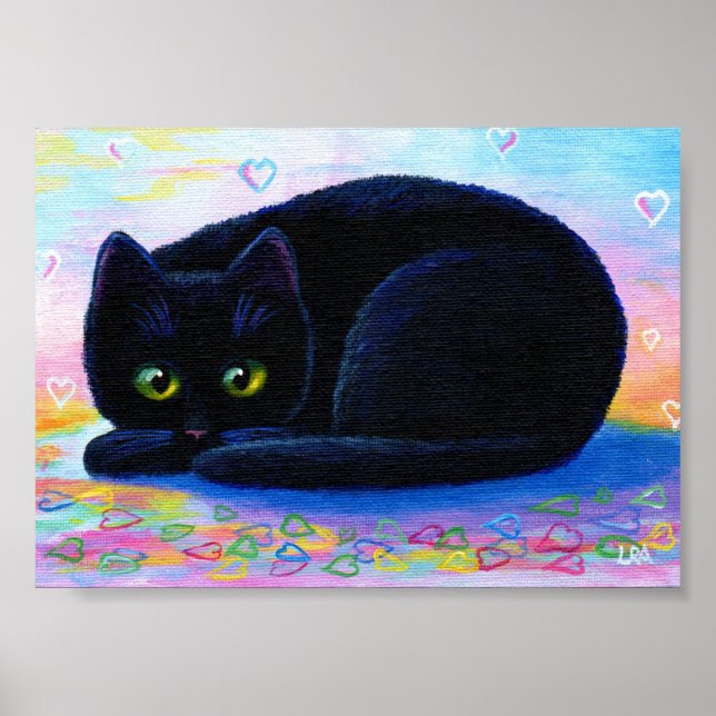 Valentine Hearts Black Cat Art Poster (Framsidan)