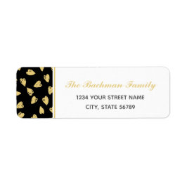 Valentine Hearts Black & Guld Return-adressetikett Returadress Etikett