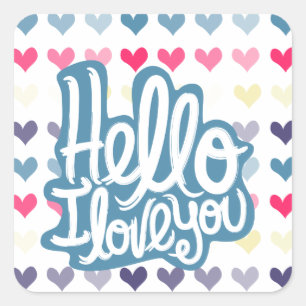 Valentine Hearts Blue Hej, jag Kärlek You Fyrkantigt Klistermärke