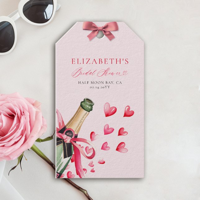 Valentine Hearts Bubbly Whimsical Bridal Shower Presentetikett (valentine bridal shower brunch gift tag bubbly watercolor hearts showered with love garden party)