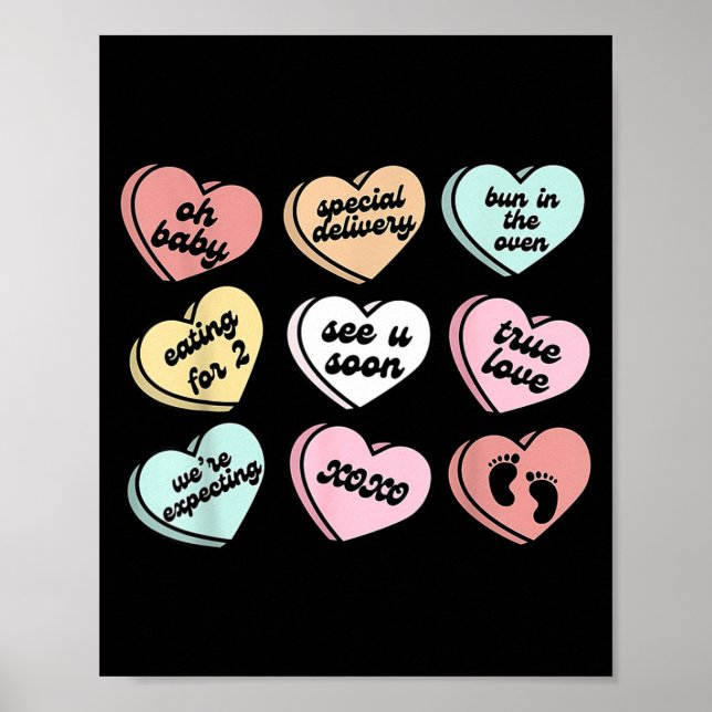 Valentine Hearts Candy Pregnancy Announcement Baby Poster (Framsidan)