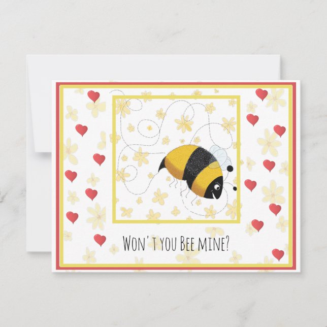 Valentine Hearts Cute Bumblebe att anpassa Julkort (Framsida)