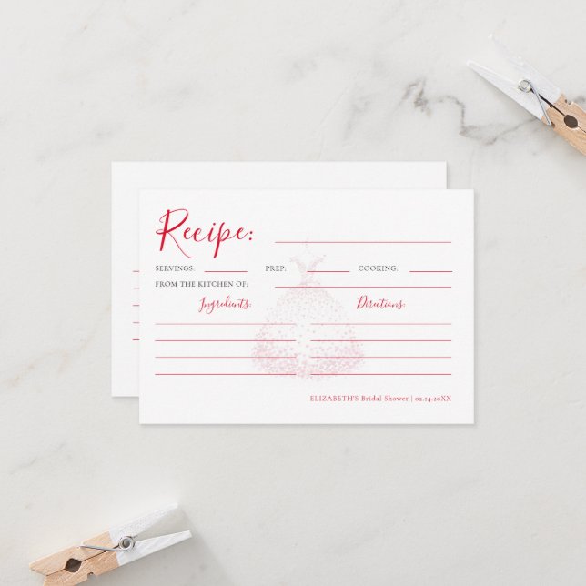 Valentine Hearts Dress Bridal Shower Recipe Card (Fram/Back In Situ)