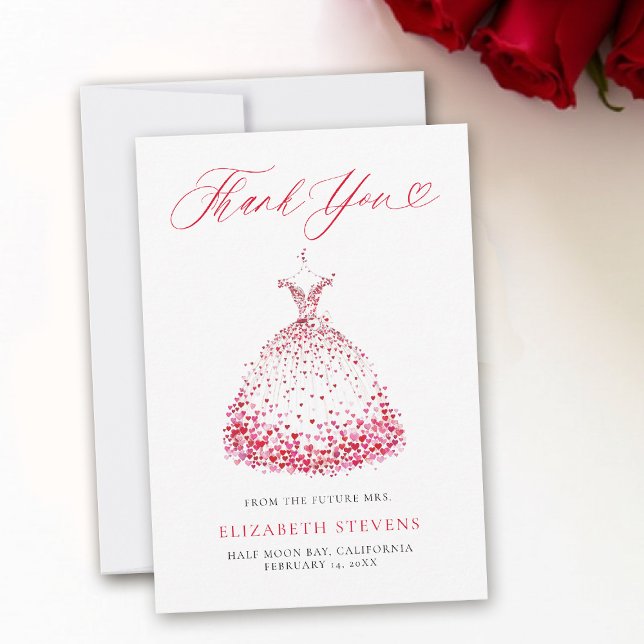 Valentine Hearts Dress Whimsical Art Bridal Shower Tack Kort (valentine bridal shower thank you brunch bubbly watercolor hearts dress showered with love garden)