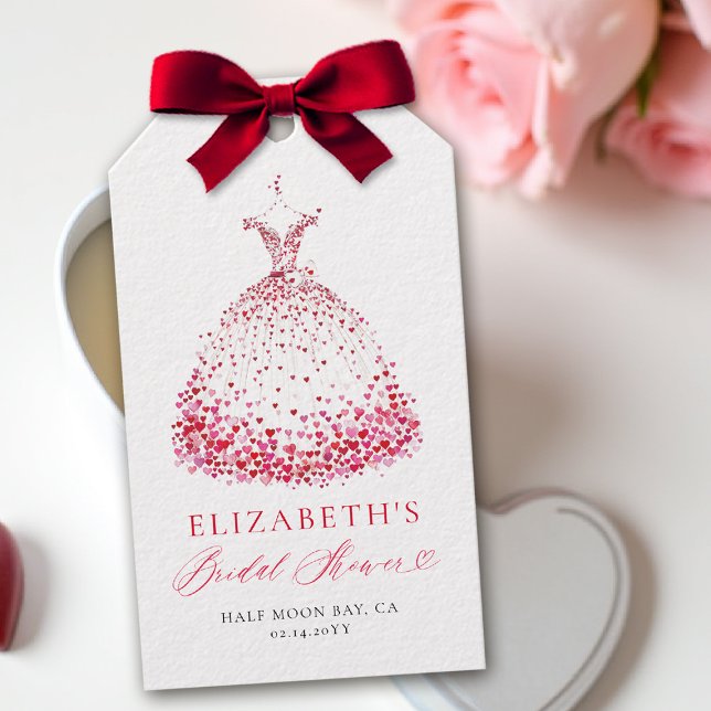 Valentine Hearts Dress Whimsical Bridal Shower Presentetikett (valentine bridal shower gift tag brunch bubbly watercolor hearts dress showered with love garden)