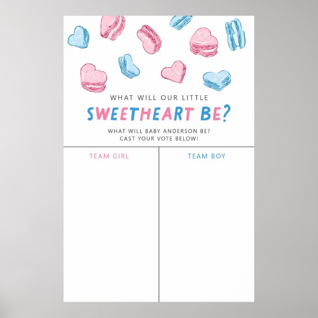 Valentine Hearts Gender Reveal Voting Sign Poster (Framsidan)