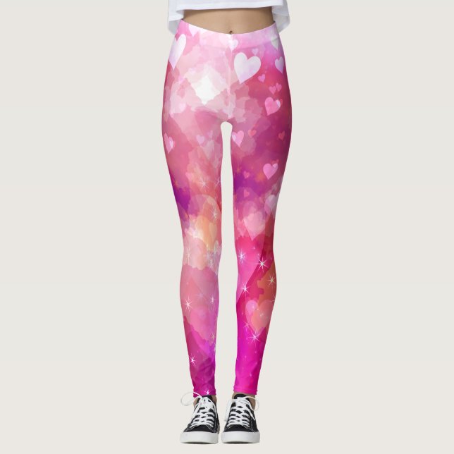 Valentine Hearts gnistra rosa Molgings Leggings (Framsida)