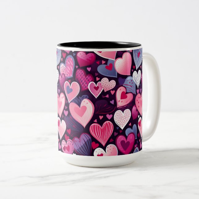 Valentine Hearts Kärlek Seamless Mönster Två-Tonad Mugg (Framsida höger)