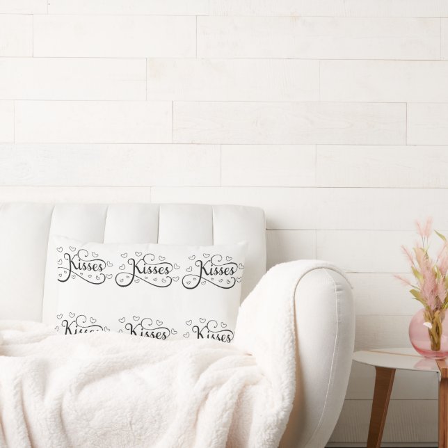 Valentine Hearts och Kisses Black on White Lumbarkudde (Soffa)