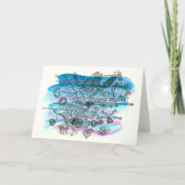 Valentine Hearts on Blue and Lila Helgkort