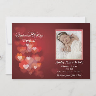 Valentine Hearts Photo Birth Notice Julkort