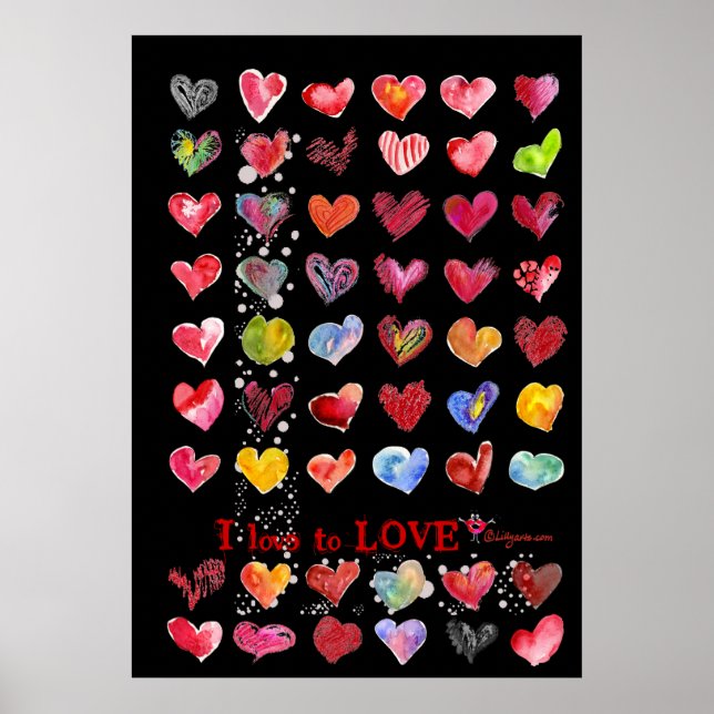 Valentine Hearts Poster i Black (Framsidan)