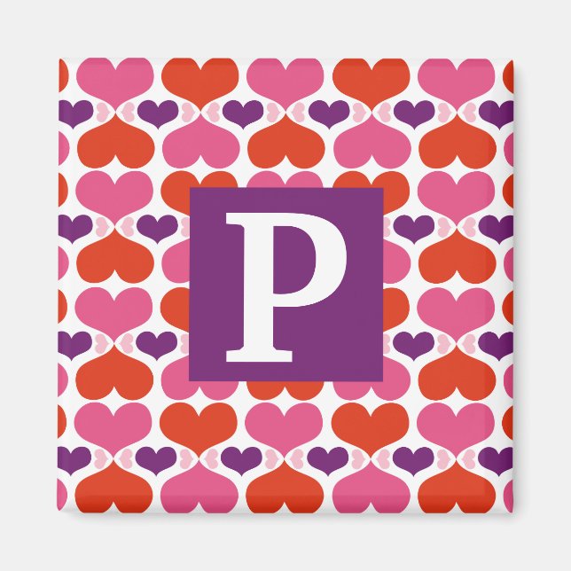 Valentine Hearts Quilt Monogram Magnet (Framsidan)