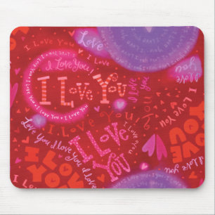 Valentine Hearts Rosa Red I Kärlek You Typography Musmatta