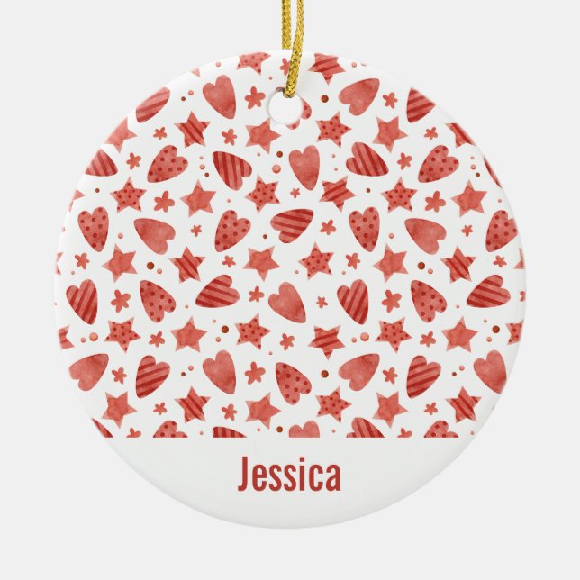 Valentine Hearts & Stars Mönster Ornament (Framsidan)