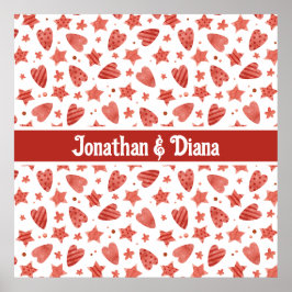 Valentine Hearts & Stars Mönster Poster