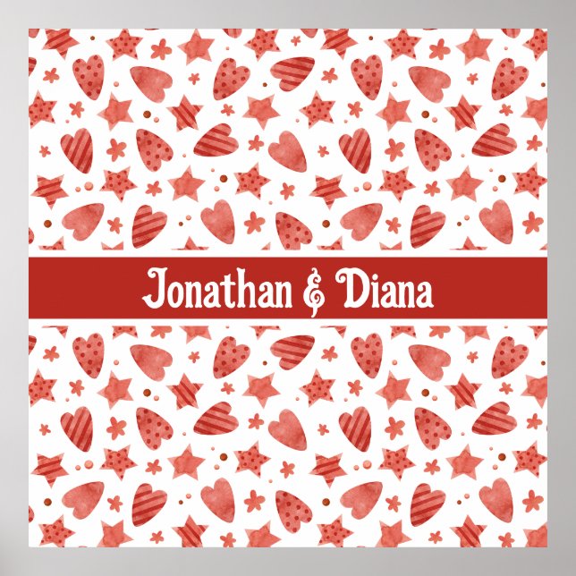 Valentine Hearts & Stars Mönster Poster (Framsidan)