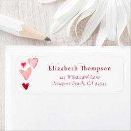 Valentine Hearts Whimsical Art Watercolor Returadress Etikett