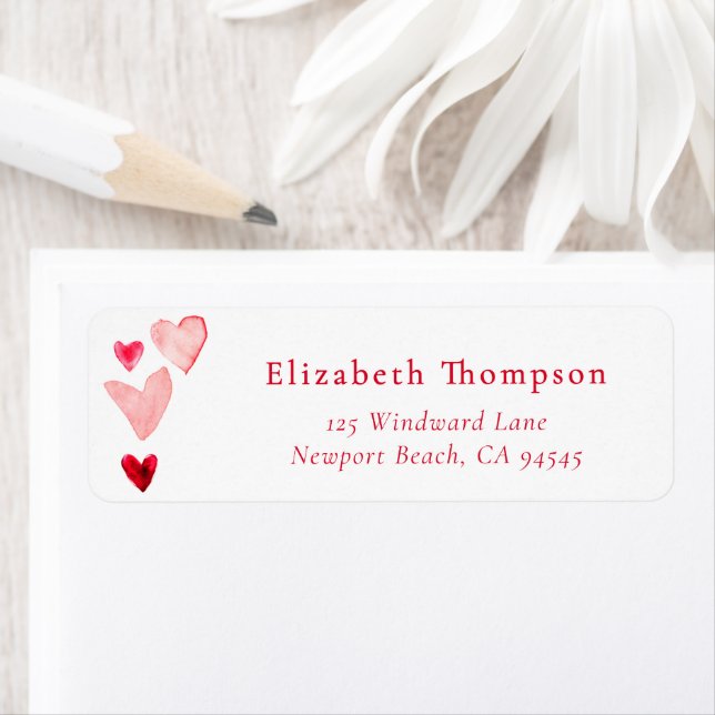 Valentine Hearts Whimsical Art Watercolor Returadress Etikett (Insitu)