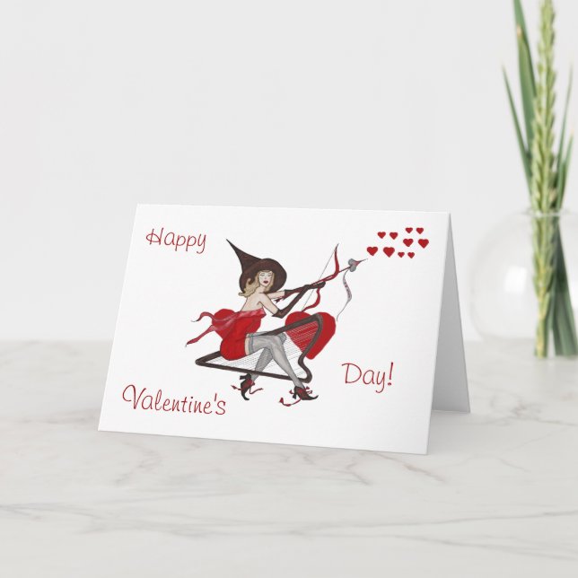 Valentine Hearts Witch Cupid Card Helgkort (Framsida)