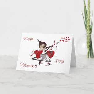 Valentine Hearts Witch Cupid Card Helgkort