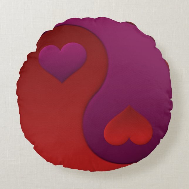Valentine Hearts Yin Yang Rund Kudde (Framsidan)