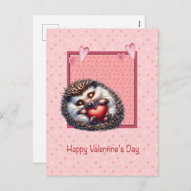 Valentine Hedgehog or Porcupine Card Helg Vykort (Fram/baksida)