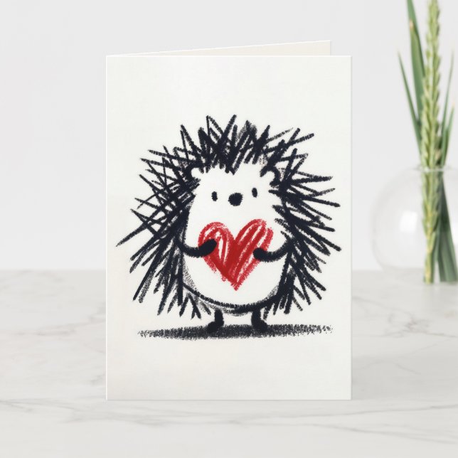 Valentine Hedgehog with Doodle Heart Kort (Framsida)