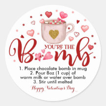 Valentine Hett Chocolate Cocoa Bomb Round Sticker
