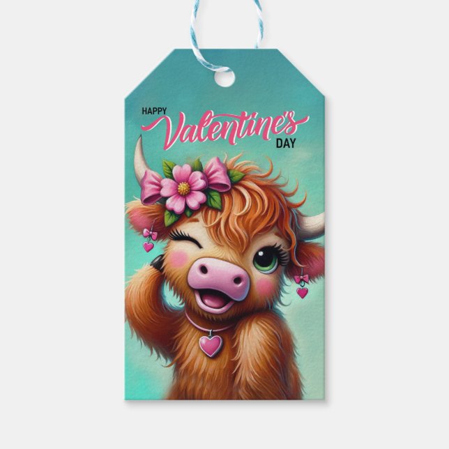 Valentine Highland Cow Gift Märkre Presentetikett (Framsidan)