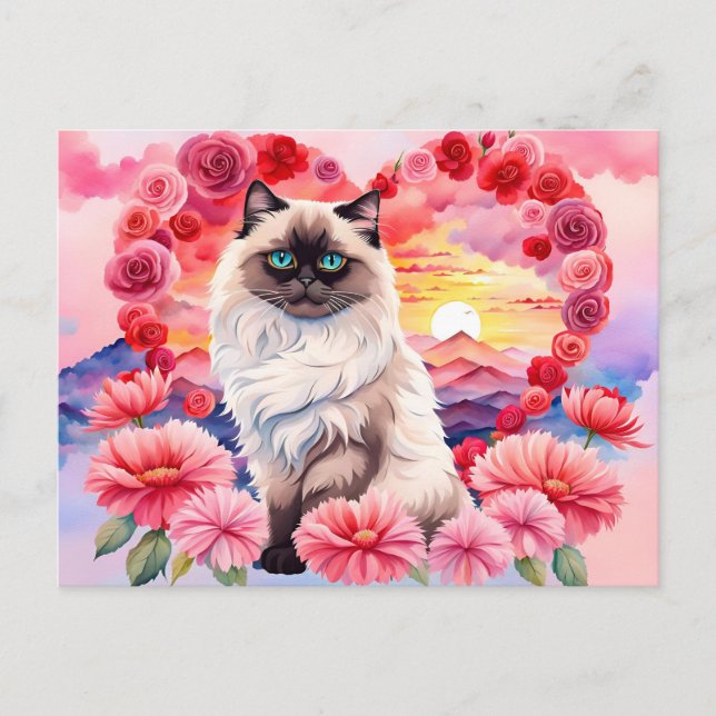 Valentine Himalayan cat in Heart of Ro Sunset Vykort (Framsida)