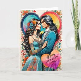 Valentine Hippie Couple i Embrace Meddelande