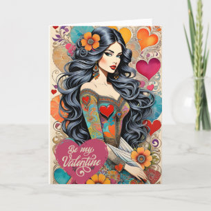 Valentine Hippie med Blommigt Heart Dress Meddelande