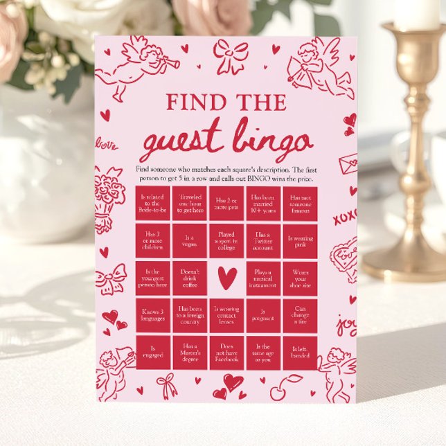 Valentine Hitta Gäst Bingo Bröllopsfest spel Inbjudningar (Valentine Find the Guest Bingo Bridal Shower Game)
