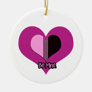 Valentine hjärta rosa och svart vara min julgransprydnad keramik