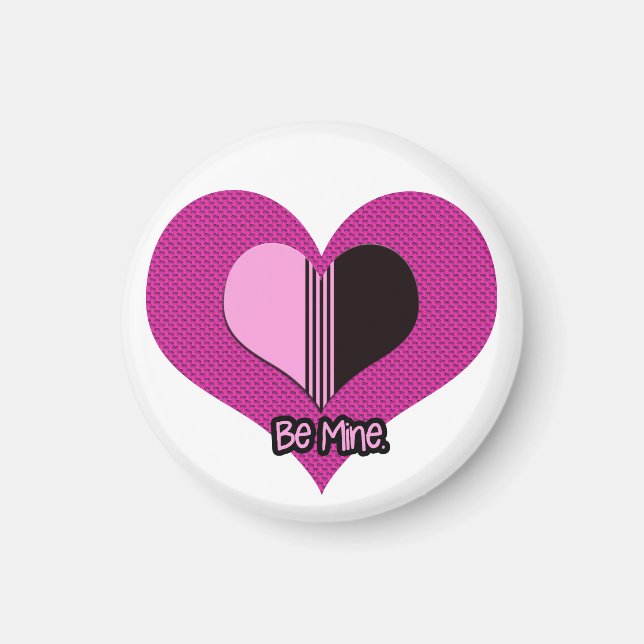 Valentine hjärta rosa och svart vara min magnet (Framsidan)