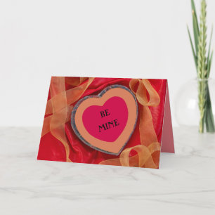 Valentine-hjärtan rosett band red och guld BE Mine Helgkort