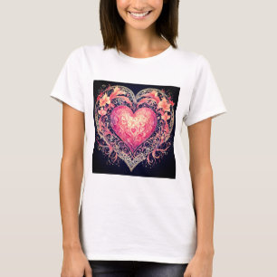 Valentine Hjärtat Rosa Kärlek Blommor Prydnader T Shirt