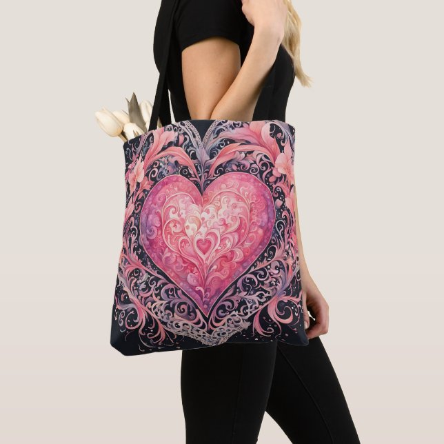 Valentine Hjärtat Rosa Kärlek Blommor Prydnader  Tygkasse (Närbild)