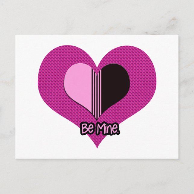 Valentine Hjärtat Rosa och Svart Be Mine Vykort (Framsida)