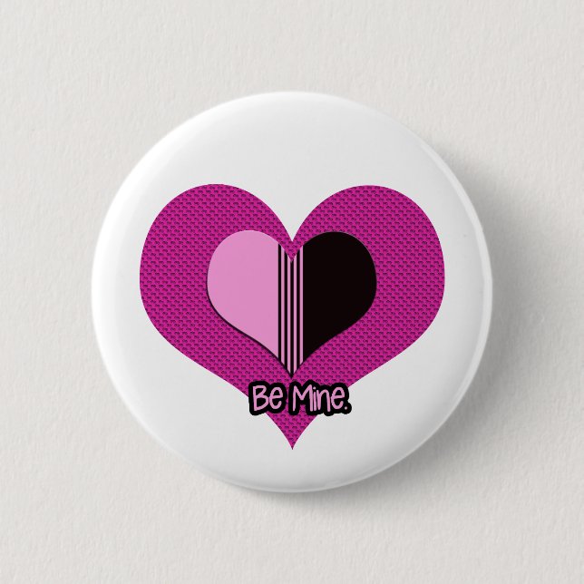 Valentine Hjärtat Rosa och Svart Var Min Knapp (Framsida)