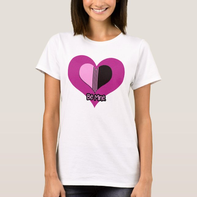 Valentine Hjärtat Rosa och Svart Var Min T Shirt (Framsida)