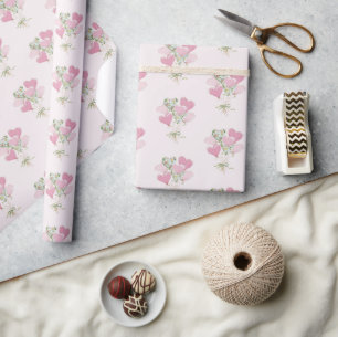 Valentine Hjärtformade Rosa och Gröna Ballonger Presentpapper