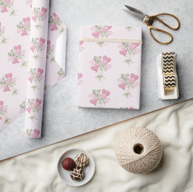 Valentine Hjärtformade Rosa och Gröna Ballonger Presentpapper (Hantverk)