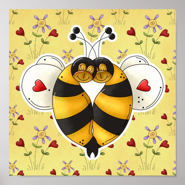 Valentine Hugger Bees i Kärlek Poster (Framsidan)