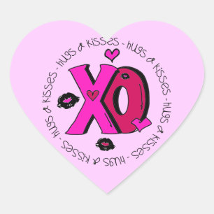 Valentine Hugs och Kisses Hjärtformat Klistermärke