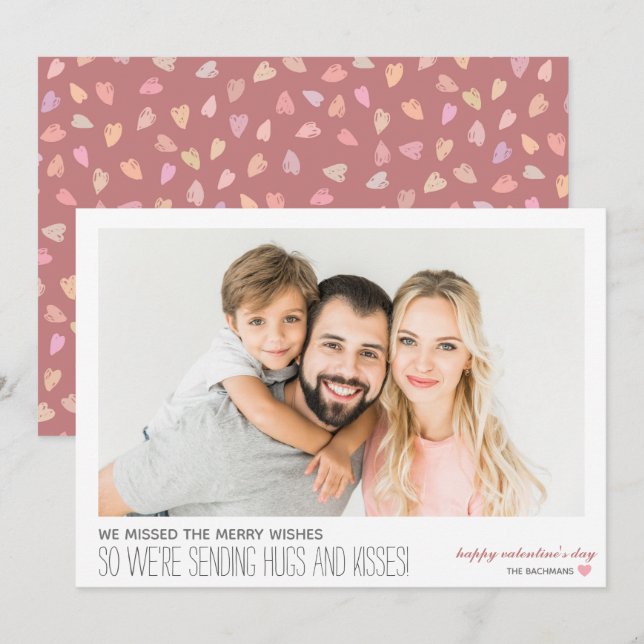 Valentine Hugs och Kisses Photo Card Julkort (Fram/baksida)