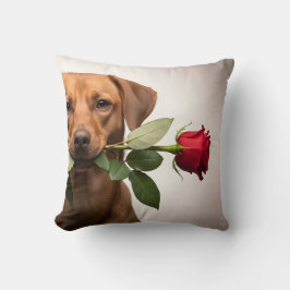 valentine hund som håller ros porträtt, söt hund kudde