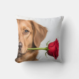 valentine hund som håller ros porträtt, söt hund kudde
