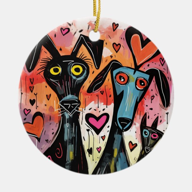 Valentine Hundar och Hearts Julgransprydnad Keramik (Framsidan)